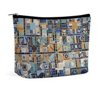 FHESDCW Nostalgic Marble Mosaic Makeup Bag for Women PU Leather Waterproof Cosmetic Bag with Zipper Portable Travel Makeup Organizer