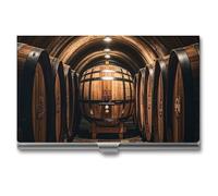 FHESDCW Oak Barrels for Storing Wine Business Card Holder for Men & Women, Professional Card Case with Buckle Style Shut, Compact And Portable Metal Case for Office Workers, style, One Size, Classic