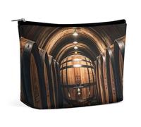 FHESDCW Oak Barrels for Storing Wine Makeup Bag for Women PU Leather Waterproof Cosmetic Bag with Zipper Portable Travel Makeup Organizer