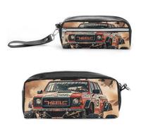 FHESDCW Off-road Racing Pencil Case Large Capacity with Zipper, Hanging Water Proof Cosmetic Bag for Travel, Vintage Leather Pencil Pouch for Women Men