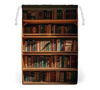 FHESDCW Old Bookshelf Drawstring Bag Canvas, Reusable Travel Jewelry Pouches, Washable Storage Bags for Gift, Candy, Cosmetics 20 * 25cm