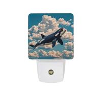 FHESDCW Orcas in The Sky and Clouds Night Lights Plug Into Wall, LED Nightlights Auto On/Off Dusk to Dawn Sensor, Energy Efficient Night Lamp Soft Glow for Hallway Bedroom Bathroom Kitchen, 0.5W