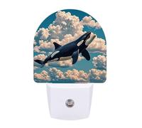 FHESDCW Orcas in The Sky and Clouds Night Lights Plug Into Wall, LED Nightlights Auto On/Off Dusk to Dawn Sensor, Energy Efficient Night Lamp Soft Glow for Hallway Bedroom Bathroom Kitchen, 0.5W