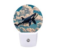 FHESDCW Orcas in The Sky and Clouds Night Lights Plug Into Wall, LED Nightlights Auto On/Off Dusk to Dawn Sensor, Energy Efficient Night Lamp Soft Glow for Hallway Bedroom Bathroom Kitchen, 0.5W