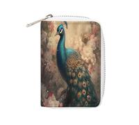 FHESDCW Oriental Peacock Pattern Leather Card Bag Credit Card Holder Zipper Wallet With 20 Card Slots Slim Wallet Debit Card Protector Organizer Case, style, 16x11.5cm