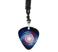 FHESDCW Outer Space Nebula Gas Cloud Guitar Pick Necklace, Titanium Steel Guitar Pick with 23Inch Black Cord, Unique Music Jewelry Gift for Men Women