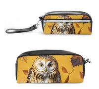 FHESDCW Owl Branch Pencil Case Large Capacity with Zipper, Hanging Water Proof Cosmetic Bag for Travel, Vintage Leather Pencil Pouch for Women Men