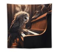 FHESDCW Owl Plays Piano Tapestry for Bedroom Aesthetic - Lightweight Wall Hanging Backdrop Vintage Wall Art Tapestry Easy to Hang for Living Room Dorm Home Decor 60"x60"