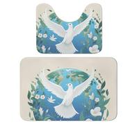 FHESDCW Peace on Earth Bathroom Rugs Set 2 Piece - Super Soft Coral Fleece Bath Rug & U-Shaped Toilet Mat Non-Slip Absorbent Floor Mat for Bathroom, Living Room, Bedroom 15.7"x23.6"