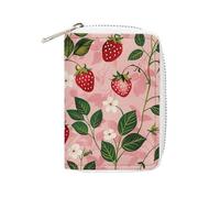 FHESDCW Peach Strawberry Print Leather Card Bag Credit Card Holder Zipper Wallet With 20 Card Slots Slim Wallet Debit Card Protector Organizer Case, style, 16x11.5cm