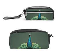 FHESDCW Peacock with Tassels Pencil Case Large Capacity with Zipper, Hanging Water Proof Cosmetic Bag for Travel, Vintage Leather Pencil Pouch for Women Men