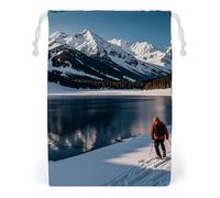 FHESDCW People Cross Lakes Drawstring Bag Canvas, Reusable Travel Jewelry Pouches, Washable Storage Bags for Gift, Candy, Cosmetics 12 * 18cm