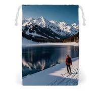 FHESDCW People Cross Lakes Drawstring Bag Canvas, Reusable Travel Jewelry Pouches, Washable Storage Bags for Gift, Candy, Cosmetics 20 * 25cm