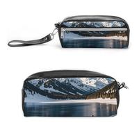 FHESDCW People Cross Lakes Pencil Case Large Capacity with Zipper, Hanging Water Proof Cosmetic Bag for Travel, Vintage Leather Pencil Pouch for Women Men