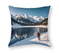 FHESDCW People Cross Lakes Pillow Cover, Soft Pillow Covers - Hidden Zipper Closure, Standard Square 24"x24" Pillowcases, Decorative Cushion Cases for Couch, Sofa, Outdoor