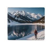 FHESDCW People Cross Lakes Wallet Elegant Leather Wallets with ID Window & 2 Card Slots, Slim Bifold Wallet for Men Women