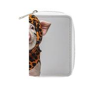FHESDCW Pets Wearing Leopard Print Card Holder for Men Women, Leather Credit Card Holder with 20 Card Slots Small Purse with Zipper