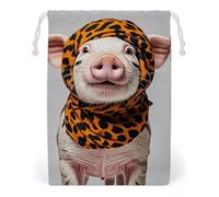 FHESDCW Pets Wearing Leopard Print Drawstring Bag Canvas, Reusable Travel Jewelry Pouches, Washable Storage Bags for Gift, Candy, Cosmetics 12 * 18cm