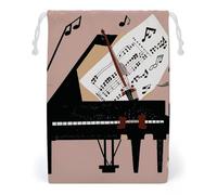 FHESDCW Piano Violin Music Notes Drawstring Bag Canvas, Reusable Travel Jewelry Pouches, Washable Storage Bags for Gift, Candy, Cosmetics 20 * 25cm