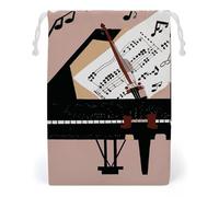 FHESDCW Piano Violin Music Notes Drawstring Bag Canvas, Reusable Travel Jewelry Pouches, Washable Storage Bags for Gift, Candy, Cosmetics 12 * 18cm