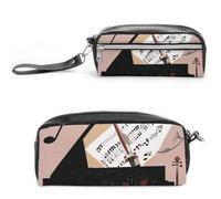 FHESDCW Piano Violin Music Notes Pencil Case Large Capacity with Zipper, Hanging Water Proof Cosmetic Bag for Travel, Vintage Leather Pencil Pouch for Women Men
