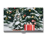 FHESDCW Pine Tree And Gift Box Business Card Holder for Men & Women, Professional Card Case with Buckle Style Shut, Compact And Portable Metal Case for Office Workers, style, One Size, Classic