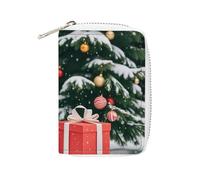 FHESDCW Pine Tree And Gift Box Card Holder for Men Women, Leather Credit Card Holder with 20 Card Slots Small Purse with Zipper