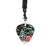 FHESDCW Pine Tree And Gift Box Guitar Pick Necklace, Titanium Steel Guitar Pick with 23Inch Black Cord, Unique Music Jewelry Gift for Men Women