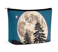 FHESDCW Pine Trees of The Moon Makeup Bag for Women PU Leather Waterproof Cosmetic Bag with Zipper Portable Travel Makeup Organizer