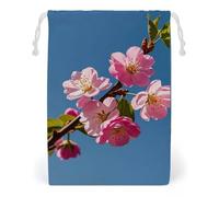 FHESDCW Pink Flowers Drawstring Bag Canvas, Reusable Travel Jewelry Pouches, Washable Storage Bags for Gift, Candy, Cosmetics 12 * 18cm