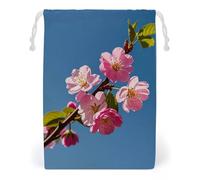 FHESDCW Pink Flowers Drawstring Bag Canvas, Reusable Travel Jewelry Pouches, Washable Storage Bags for Gift, Candy, Cosmetics 20 * 25cm