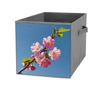 FHESDCW Pink Flowers Foldable Storage Box with Handles, Durable Oxford Storage Cubes, 1PCS Collapsible Closet Organizer for Home, Shelf, Office, Travel