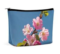 FHESDCW Pink Flowers Makeup Bag for Women PU Leather Waterproof Cosmetic Bag with Zipper Portable Travel Makeup Organizer