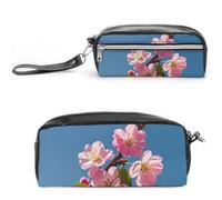 FHESDCW Pink Flowers Pencil Case Large Capacity with Zipper, Hanging Water Proof Cosmetic Bag for Travel, Vintage Leather Pencil Pouch for Women Men