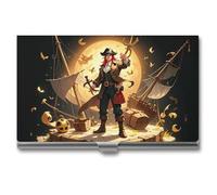 FHESDCW Pirate Golden Secret Sea Business Card Holder for Men & Women, Professional Card Case with Buckle Style Shut, Compact And Portable Metal Case for Office Workers, style, One Size, Classic