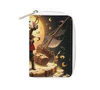 FHESDCW Pirate Golden Secret Sea Card Holder for Men Women, Leather Credit Card Holder with 20 Card Slots Small Purse with Zipper