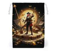 FHESDCW Pirate Golden Secret Sea Drawstring Bag Canvas, Reusable Travel Jewelry Pouches, Washable Storage Bags for Gift, Candy, Cosmetics 20 * 25cm