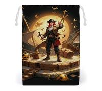 FHESDCW Pirate Golden Secret Sea Drawstring Bag Canvas, Reusable Travel Jewelry Pouches, Washable Storage Bags for Gift, Candy, Cosmetics 12 * 18cm