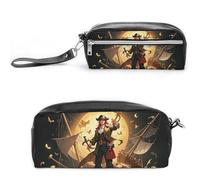 FHESDCW Pirate Golden Secret Sea Pencil Case Large Capacity with Zipper, Hanging Water Proof Cosmetic Bag for Travel, Vintage Leather Pencil Pouch for Women Men