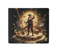 FHESDCW Pirate Golden Secret Sea Wallet Elegant Leather Wallets with ID Window & 2 Card Slots, Slim Bifold Wallet for Men Women