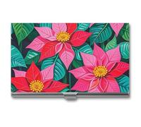 FHESDCW Poinsettia Flowers Business Card Holder for Men & Women, Professional Card Case with Buckle Style Shut, Compact And Portable Metal Case for Office Workers, style, One Size, Classic