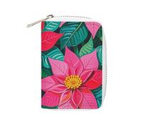 FHESDCW Poinsettia Flowers Card Holder for Men Women, Leather Credit Card Holder with 20 Card Slots Small Purse with Zipper