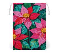 FHESDCW Poinsettia Flowers Drawstring Bag Canvas, Reusable Travel Jewelry Pouches, Washable Storage Bags for Gift, Candy, Cosmetics 12 * 18cm