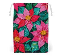 FHESDCW Poinsettia Flowers Drawstring Bag Canvas, Reusable Travel Jewelry Pouches, Washable Storage Bags for Gift, Candy, Cosmetics 20 * 25cm
