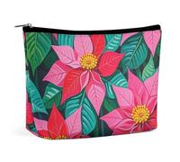 FHESDCW Poinsettia Flowers Makeup Bag for Women PU Leather Waterproof Cosmetic Bag with Zipper Portable Travel Makeup Organizer