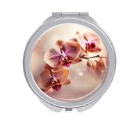 FHESDCW Portable Makeup Mirror with 1X/2X Magnification, Double Side Orchid on Background Travel Mirror Compact Folding Vanity Mirrors for Purse, Pocket, Travel & Home 2.4 Inch