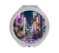 FHESDCW Portable Makeup Mirror with 1X/2X Magnification, Double Side Purple Tokyo Streets Travel Mirror Compact Folding Vanity Mirrors for Purse, Pocket, Travel & Home 2.4 Inch