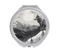 FHESDCW Portable Makeup Mirror with 1X/2X Magnification, Double Side Snow Mountain Lone Wolf Travel Mirror Compact Folding Vanity Mirrors for Purse, Pocket, Travel & Home 2.4 Inch