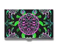 FHESDCW Psychedelic Sea Turtle Business Card Holder for Men & Women, Professional Card Case with Buckle Style Shut, Compact And Portable Metal Case for Office Workers, style, One Size, Classic