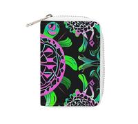 FHESDCW Psychedelic Sea Turtle Card Holder for Men Women, Leather Credit Card Holder with 20 Card Slots Small Purse with Zipper